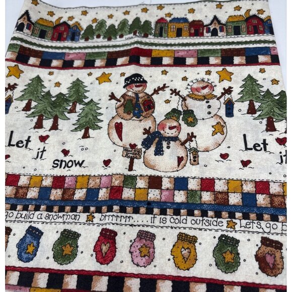 Let It Snow Holiday Cotton Fabric Scrap 11" x 42" Snowmen & Mittens Festive Desi - Picture 1 of 10